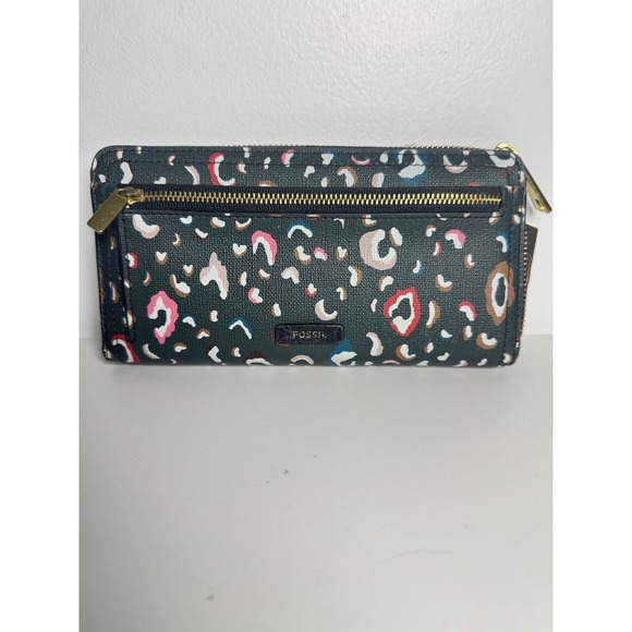 Fossil Logan RFID Zip Around Women's Leather Clutch Green Wallet Portable Pouch - Picture 1 of 5